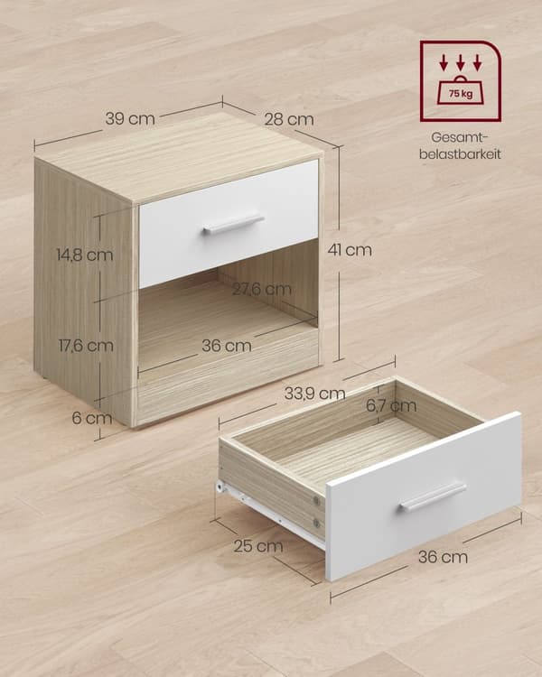Rootz spånplade sidebord - Natural Beige Classic White - Natbord - Natbord - Robust konstruktion - Rigelig opbevaring - Nem montering - 28cm x 39cm x