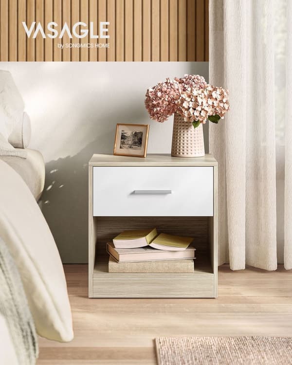 Rootz spånplade sidebord - Natural Beige Classic White - Natbord - Natbord - Robust konstruktion - Rigelig opbevaring - Nem montering - 28cm x 39cm x