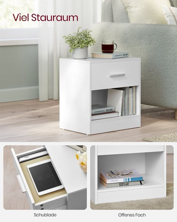 Rootz spånplade sidebord - Klassisk hvidt natbord - Sengebord - Robust konstruktion - Rigelig opbevaring - Nem montering - 28cm x 39cm x 41cm