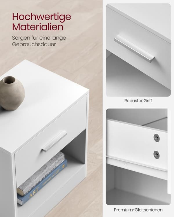 Rootz spånplade sidebord - Klassisk hvidt natbord - Sengebord - Robust konstruktion - Rigelig opbevaring - Nem montering - 28cm x 39cm x 41cm