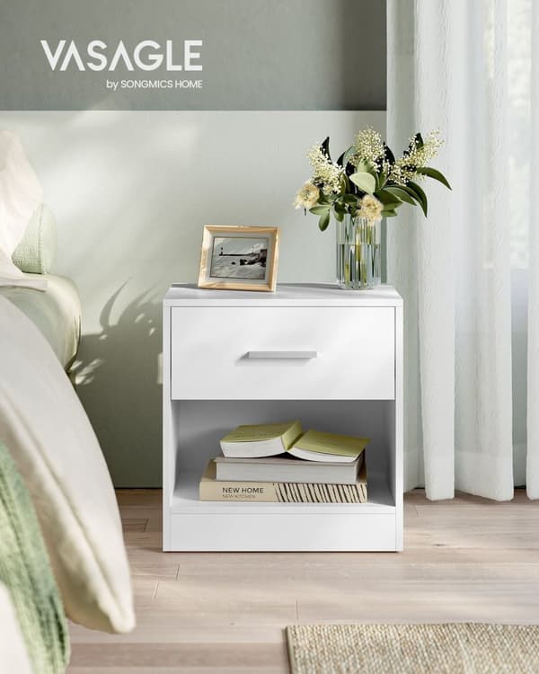 Rootz spånplade sidebord - Klassisk hvidt natbord - Sengebord - Robust konstruktion - Rigelig opbevaring - Nem montering - 28cm x 39cm x 41cm