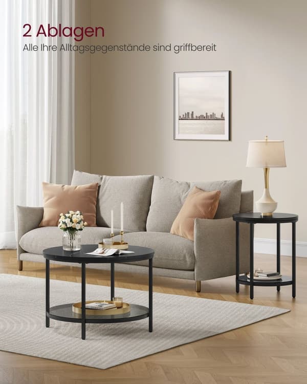 Rootz Soffbord - Vardagsrumsbord - Modernt bord - Spånskiva och härdat glas - Stålstomme - Justerbara fötter - 65cm x 46cm - 9,5kg - 30kg Kapacitet