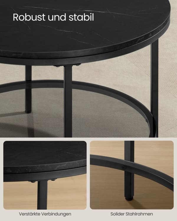 Rootz Soffbord - Vardagsrumsbord - Modernt bord - Spånskiva och härdat glas - Stålstomme - Justerbara fötter - 65cm x 46cm - 9,5kg - 30kg Kapacitet