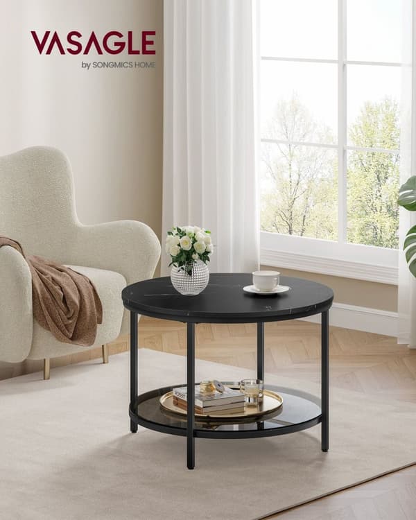 Rootz Soffbord - Vardagsrumsbord - Modernt bord - Spånskiva och härdat glas - Stålstomme - Justerbara fötter - 65cm x 46cm - 9,5kg - 30kg Kapacitet