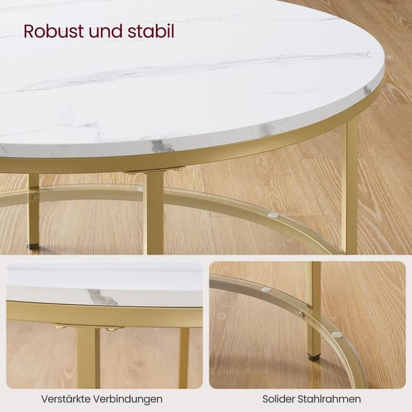 Rootz Marmor Hvid-Metallic Guld Sofabord - Stuebord - Moderne Centerbord - Spånplade - Hærdet glas - Stålstel - Justerbare fødder - Letvægts - Nem mon