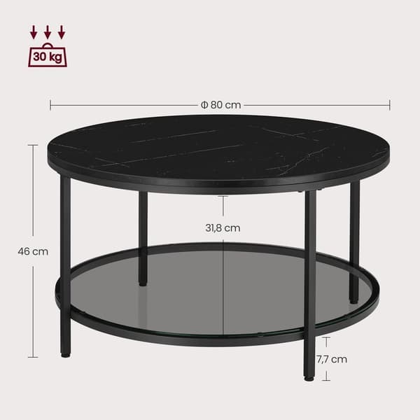 Rootz Marble Black-Ink Black Sofabord - Stuebord - Moderne Bord - Spånplade - Hærdet glas - Stål - Justerbare fødder - 80 cm x 46 cm - 13,6 kg - 30 kg