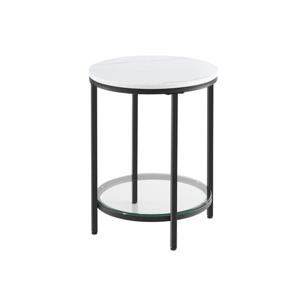 Rootz Marble Look Sidebord - Endebord - Accentbord - Stålramme - Spånplade - Hærdet glas - 45 cm x 55 cm - Letvægts - Robust - Nem montering