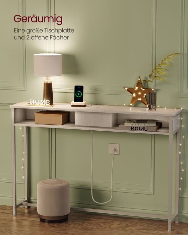 Rootz Snehvide spånpladestålsidebord - Endebord - Natbord - Power Strip - Letvægts - Robust - Nem montering - 25 cm x 120 cm x 81,1 cm