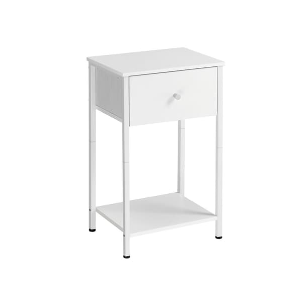 Rootz Hvidt sengebord - Natbord - Endebord - Spånplade stål ikke-vævet stof - 28cm x 38cm x 61cm - Letvægts - Robust - Nem montering