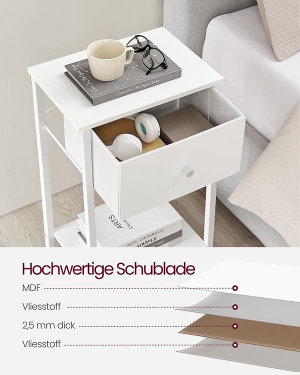 Rootz 2-delt sengeborde - Natbord - Endeborde - Spånplade stål ikke-vævet stof - 28cm x 38cm x 61cm - Hvid - Letvægts - Robust - Nem montering