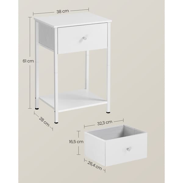 Rootz 2-delt sengeborde - Natbord - Endeborde - Spånplade stål ikke-vævet stof - 28cm x 38cm x 61cm - Hvid - Letvægts - Robust - Nem montering