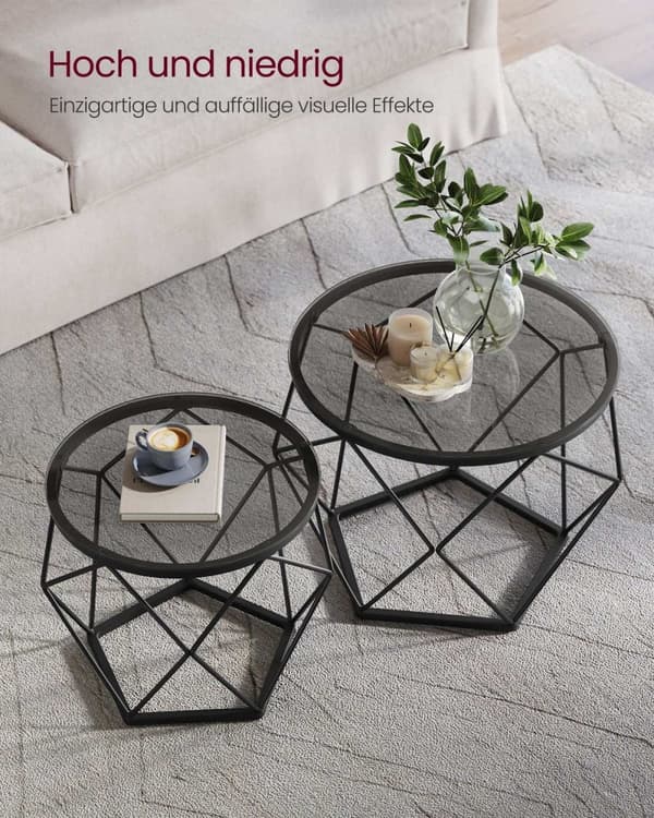 Rootz 2-delade sidobord - Ändbord - Härdat glasstål - Lättvikt - Enkel montering - Modern design - 50 cm x 40 cm x 40 cm & 40 cm x 36 cm x 36 cm