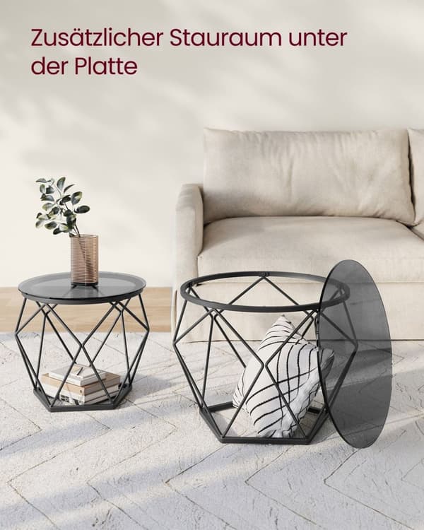 Rootz 2-delade sidobord - Ändbord - Härdat glasstål - Lättvikt - Enkel montering - Modern design - 50 cm x 40 cm x 40 cm & 40 cm x 36 cm x 36 cm