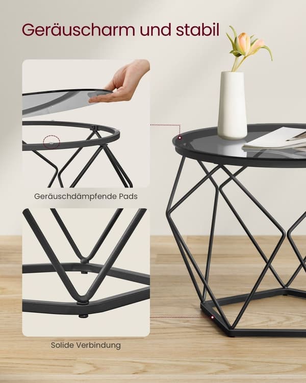 Rootz 2-delade sidobord - Ändbord - Härdat glasstål - Lättvikt - Enkel montering - Modern design - 50 cm x 40 cm x 40 cm & 40 cm x 36 cm x 36 cm