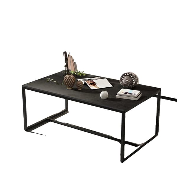 Kaffebord, sinterstenmaterial, svart metallram, grå