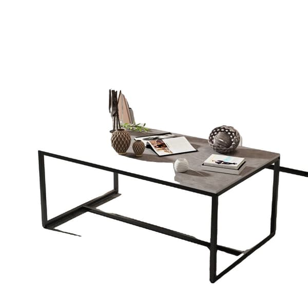 Kaffebord, sinterstenmaterial, svart metallram, grå