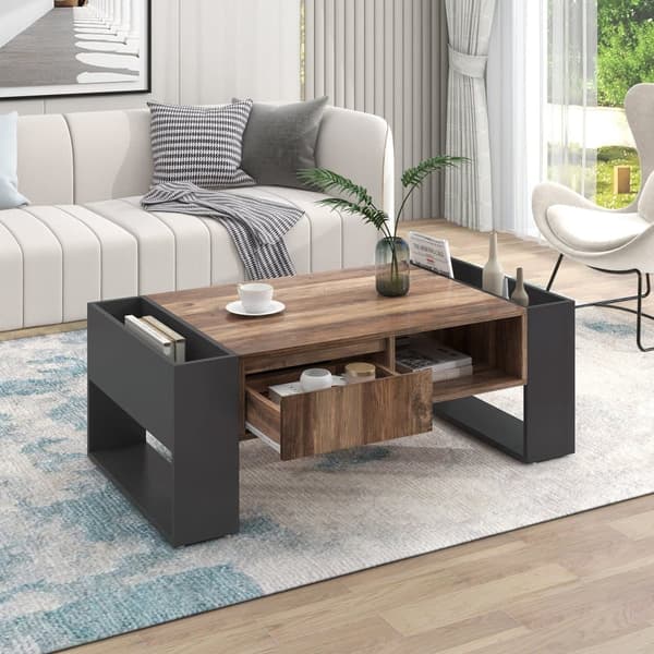 Sofabord med skuffe - industriel stil - brun & sort