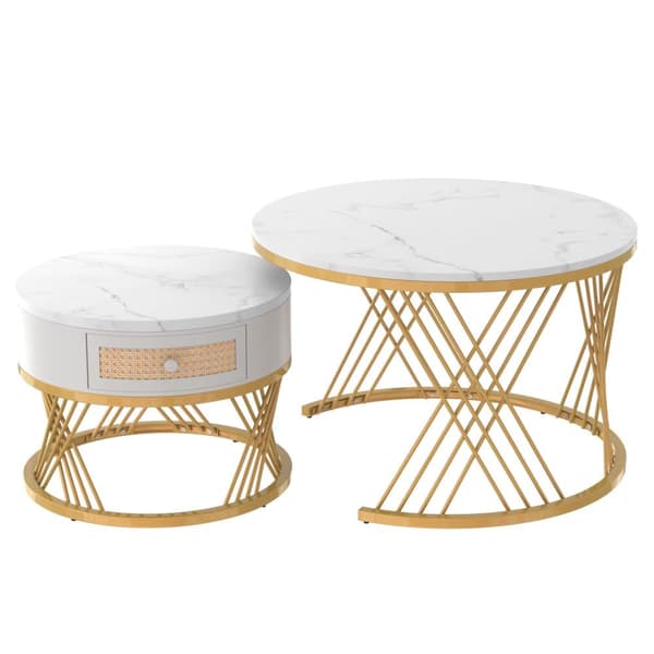 Ensemble de 2 tables basses gigognes - dessus effet marbre - Blanc