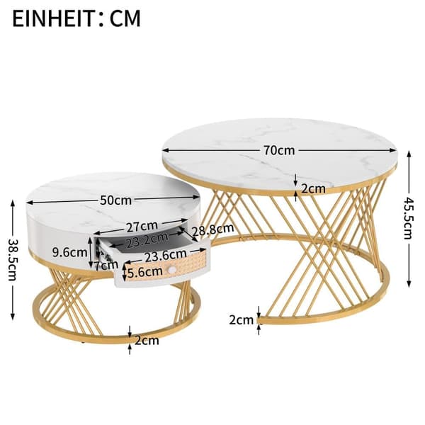 Ensemble de 2 tables basses gigognes - dessus effet marbre - Blanc