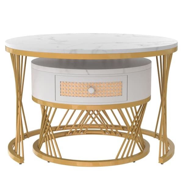 Ensemble de 2 tables basses gigognes - dessus effet marbre - Blanc