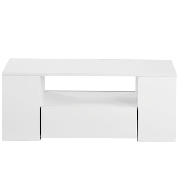 Kaffebord med LED-belysning + hyllor + lådor - Blank yta - Vit