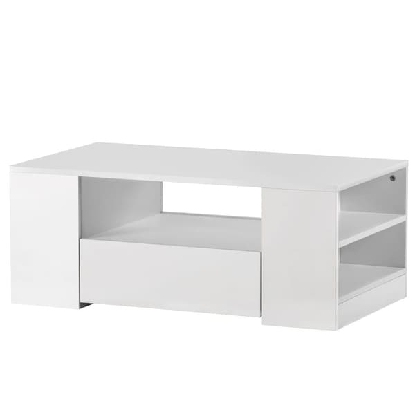 Kaffebord med LED-belysning + hyllor + lådor - Blank yta - Vit