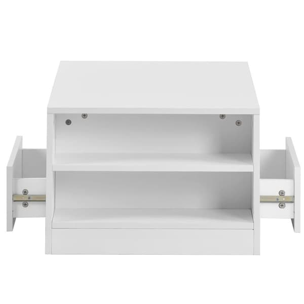 Kaffebord med LED-belysning + hyllor + lådor - Blank yta - Vit
