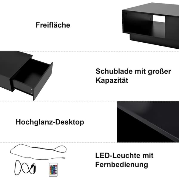 Sofabord med LED-belysning og skuffe - Moderne stil - sort