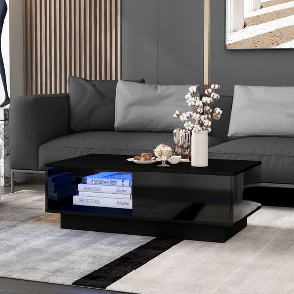 Sofabord med LED-belysning og skuffe - Moderne stil - sort