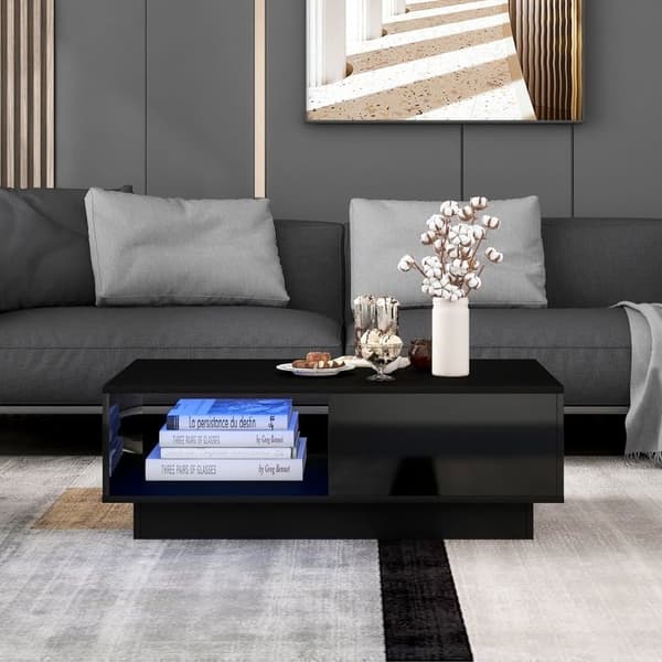 Soffbord med LED-belysning och låda - samtida stil - Svart
