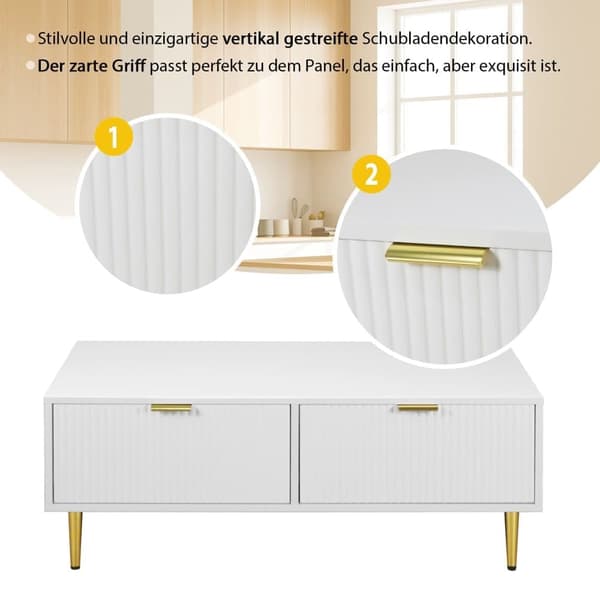 Modernt soffbord med 4 lådor - blank marmorförädlad yta - Vit