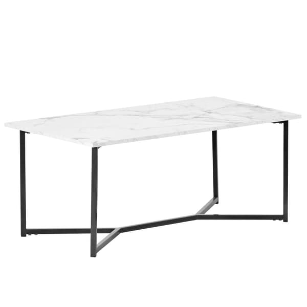 Soffbord - marmormönstrad faner - metallram - Vit