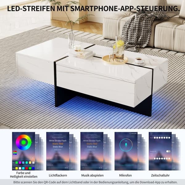 Soffbord - med LED-belysningssystem som styrs via app - Vit