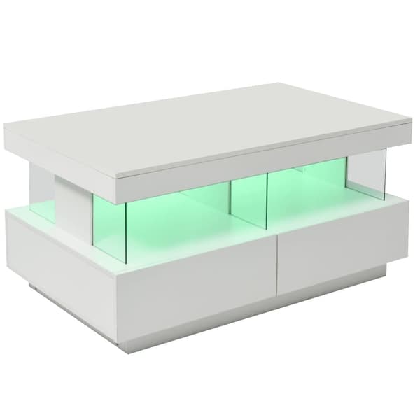 Soffbord med LED-belysning - med 2 lådor och fack - modern stil - Vit