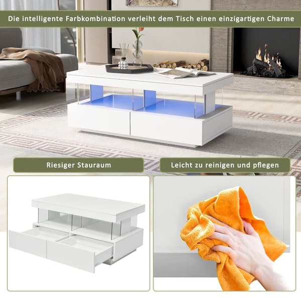 Soffbord med LED-belysning - med 2 lådor och fack - modern stil - Vit