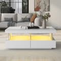 Miniatyrbild 1 av 10: Soffbord med LED-belysning - med 2 lådor och fack - modern stil - Vit