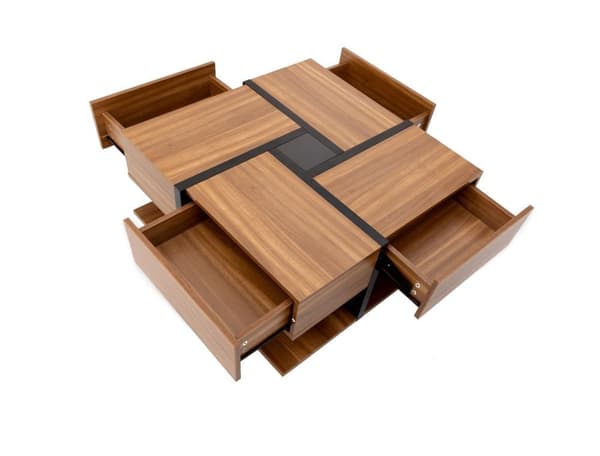 Sofabord - 4 skuffer - Opbevaringsplads i bunden - 78x78x36cm - Natur