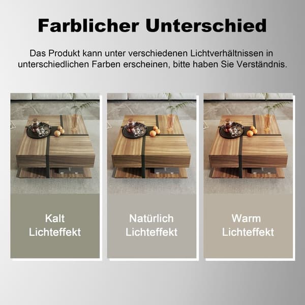 Sofabord - 4 skuffer - Opbevaringsplads i bunden - 78x78x36cm - Natur