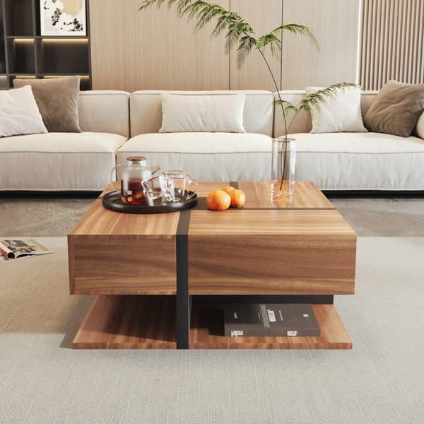 Sofabord - 4 skuffer - Opbevaringsplads i bunden - 78x78x36cm - Natur