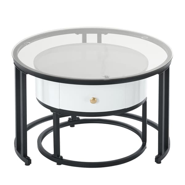 Set med 2 nästlade bord med låda - glasskivor och marmor - vit
