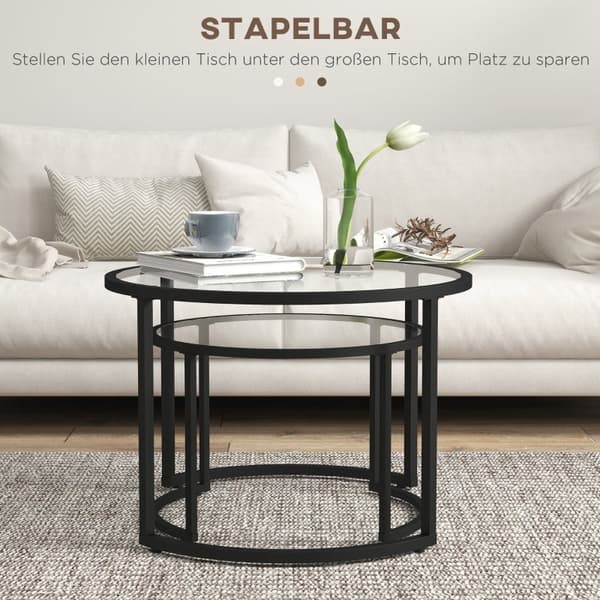 Rootz 2 sivupöydän setti - Teollinen muotoilu - Pinottavat pöydät - Tilaa säästävä - Kestävä ja helppo puhdistaa - Vakaa pohja - Ø70 x 47,5 H cm (iso)