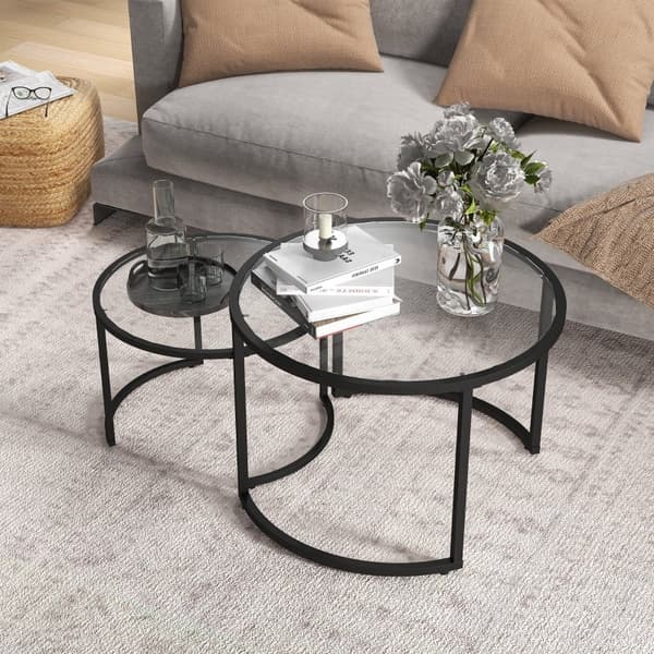 Rootz 2 sivupöydän setti - Teollinen muotoilu - Pinottavat pöydät - Tilaa säästävä - Kestävä ja helppo puhdistaa - Vakaa pohja - Ø70 x 47,5 H cm (iso)