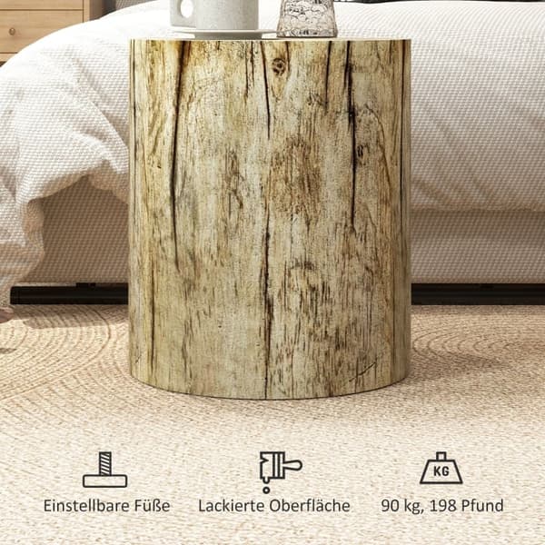 Rootz Sidebord - Træstubdesign - Vejrbestandigt betonbord - Indendørs og udendørs brug - Ø37 x 43 cm - Høj modstandsdygtighed - Rigelig opbevaring - A