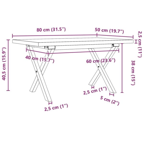 vidaXL sofabord 80x50x40,5 cm X-stel massivt fyrretræ og støbejern
