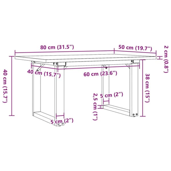 vidaXL Salongbord O-ramme 80x50x40 cm heltre furu og stål