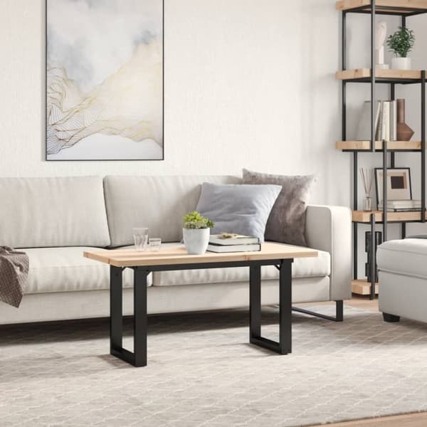 vidaXL sofabord 90x40x45,5 cm O-stel massivt fyrretræ og støbejern