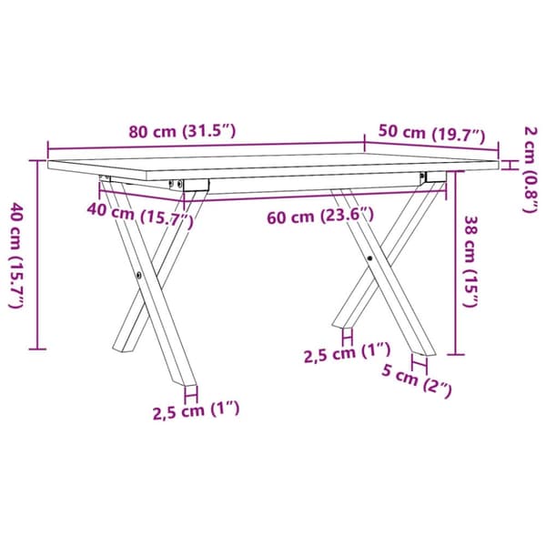 vidaXL Salongbord X-ramme 80x50x40 cm heltre furu og stål