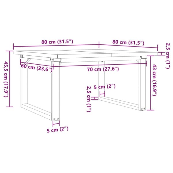vidaXL Soffbord O-ram 80x80x45,5 cm massiv furu och gjutjärn