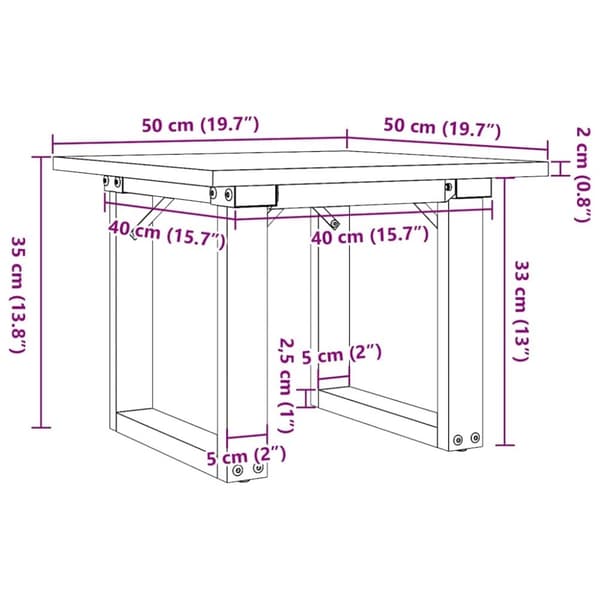 vidaXL Soffbord O-ram 50x50x35 cm massiv furu och gjutjärn