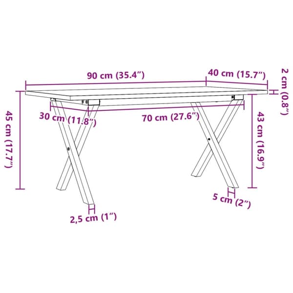 vidaXL sofabord 90x40x45 cm X-stel massivt fyrretræ og støbejern